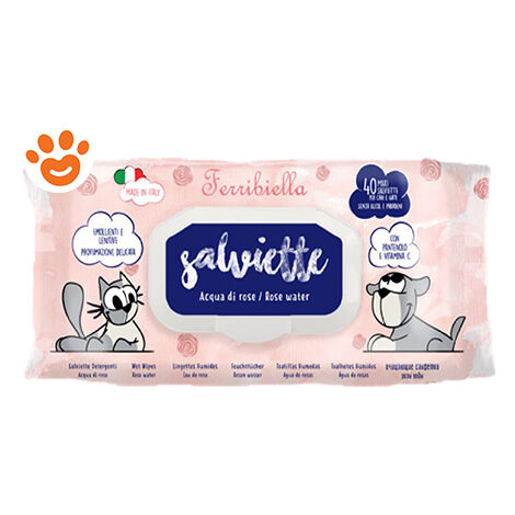 Ferribiella Dog & Cat Salviette Detergenti Acqua di Rose - Ferribiella Dog & Cat Salviette Detergenti Acqua di Rose - Confezione da 40 Salviette