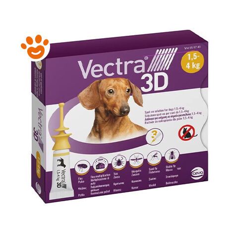 Ceva Vectra 3D Dog Giallo 1,5-4 kg  - Ceva Vectra 3D Dog Giallo 1,5-4 kg - Confezione Da 3 Pipette