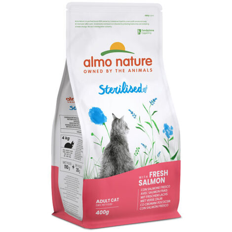 Almo Holistic Aiuto Gatto, Crocchette 400gr - Sterilizzato, Salmone e Riso