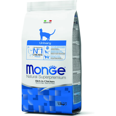 Monge Superpremium Crocchette per Gatto, Ricche di Pollo - Gatto, Urinary 1,5kg