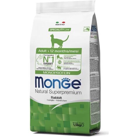 Monge Cat Superpremium Adult Monoprotein Coniglio  - Monge Cat Superpremium Adult Monoprotein Coniglio - Sacco Da 1,5 Kg