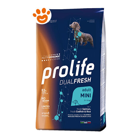 Prolife Dog DualFresh Adult Mini Salmone, Merluzzo e Riso - Prolife Dog DualFresh Adult Mini Salmone, Merluzzo e Riso - Sacco Da 7 kg, Sacco Da 7 Kg (1/2)