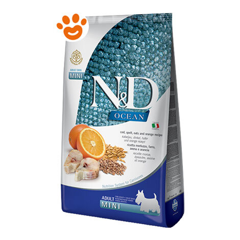 Farmina Dog N&ampD Ocean Grain Adult Mini Merluzzo, Farro, Avena e Arancia  - Farmina Dog N&ampD Ocean Grain Adult Mini Merluzzo, Farro, Avena e Arancia - Sacco Da 2,5 Kg