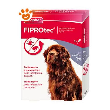 Beaphar Dog Fiprotec Spot-On Taglia Molto Grande 40-60 Kg  - Beaphar Dog Fiprotec Spot-On Taglia Molto Grande 40-60 Kg - Confezione Da 3 Pipette