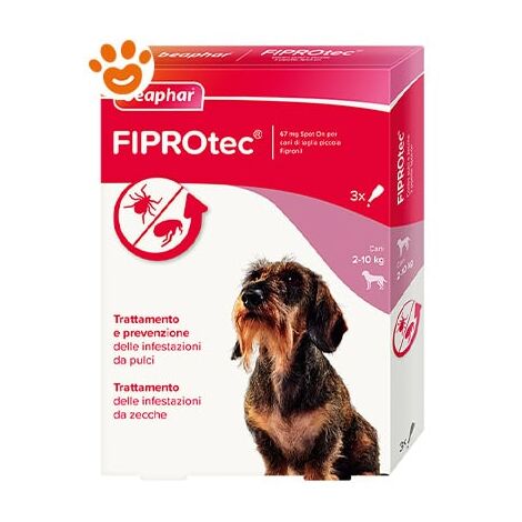 Beaphar Dog Fiprotec Spot-On Taglia Piccola 2-10 Kg  - Beaphar Dog Fiprotec Spot-On Taglia Piccola 2-10 Kg - Confezione Da 3 Pipette