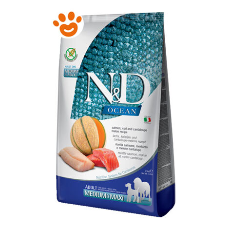 Farmina Dog N&D Ocean Adult Medium Maxi Salmone Merluzzo e Melone - Farmina Dog N&D Ocean Adult Medium Maxi Salmone Merluzzo e Melone - Sacco Da 2,5 Kg