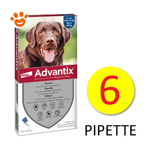Elanco Dog Advantix Spot-On per Cani da 25-40 kg  - Elanco Dog Advantix Spot-On per Cani da 25-40 kg - Confezione Da 6 Pipette