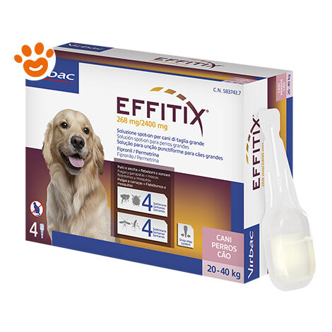 Virbac Dog EFFITIX Spot-On Cani di Taglia Grande (20-40kg)  - Virbac Dog EFFITIX Spot-On Cani di Taglia Grande (20-40kg) - Confezione Da 4 Pipette