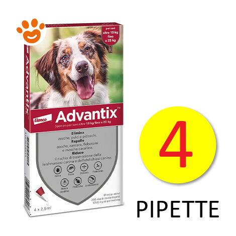 ADVANTIX SPOT ON BAYER CANI DA 10 A 25kg PREVENZIONE PULCI ZECCHE ZANZARE