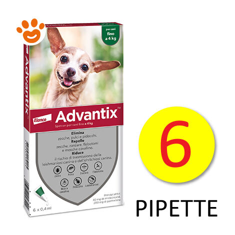 Elanco Dog Advantix Spot-On per Cani fino a 4 kg  - Elanco Dog Advantix Spot-On per Cani fino a 4 kg - Confezione Da 6 Pipette
