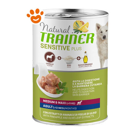 Trainer Dog Sensitive Plus Adult Medium &amp Maxi Cavallo e Riso  - Trainer Dog Sensitive Plus Adult Medium &amp Maxi Cavallo e Riso - Lattina Da 400 Gr