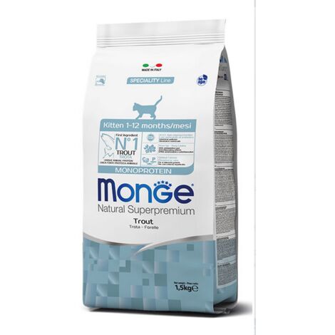 Monge Natural Superpremium Kitten con Trota  - Monge Natural Superpremium Kitten con Trota - Sacco Da 1,5 Kg