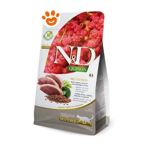 Farmina Cat N&ampD Quinoa Neutered Anatra Broccoli e Asparagi  - Farmina Cat N&ampD Quinoa Neutered Anatra Broccoli e Asparagi - Sacco Da 1,5 Kg