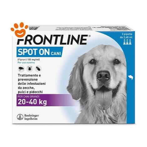 Frontline Spot On 20-40 Kg - Antiparassitario per Cani Medio Grandi  - Frontline Spot On 20-40 Kg - Antiparassitario per Cani Medio Grandi - Confezione Da 3 Pipette