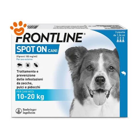 Frontline Spot On 10-20 Kg - Antiparassitario per Cani Medi  - Frontline Spot On 10-20 Kg - Antiparassitario per Cani Medi - Confezione Da 3 Pipette