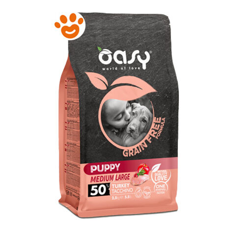 Oasy Dog Grain Free Puppy Medium/Large Tacchino  - Oasy Dog Grain Free Puppy Medium/Large Tacchino - Sacco Da 12 Kg