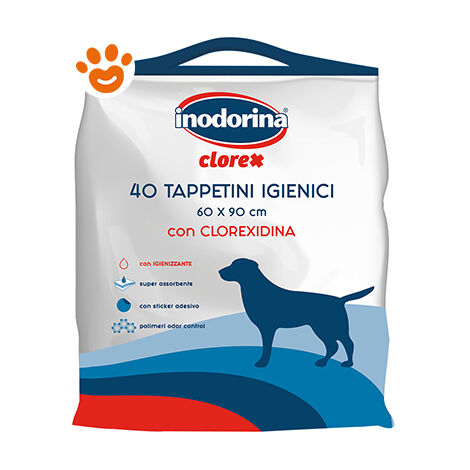 Inodorina Dog Tappetini Igenici Clorexidina (60x90cm)  - Inodorina Dog Tappetini Igenici Clorexidina (60x90cm) - Confezione Da 40 Tappetini