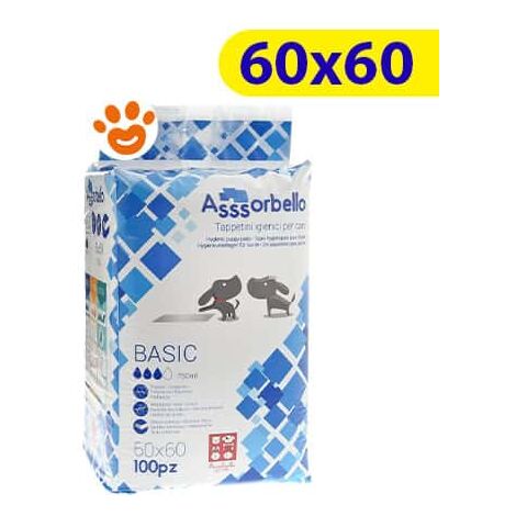 200 Tappetini igienici Asssorbello Basic 60x60 cm per cani - 2 pacchi da 100 pezzi cad.