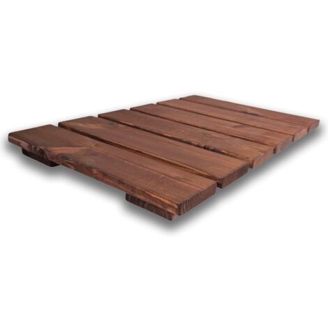 Pedana Doccia Antiscivolo 60x40 cm in Legno di Pino, Marrone Teak