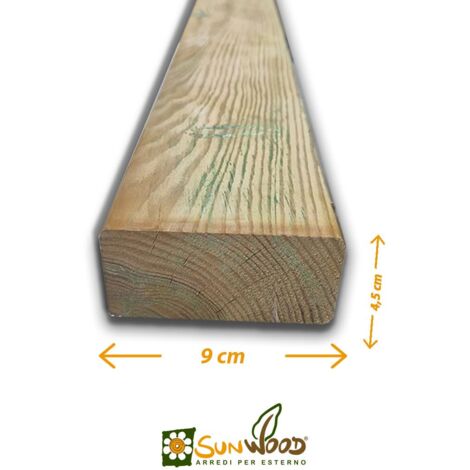 Listello in legno di pino impregnato 4,5x9 cm, lunghezza 300 cm