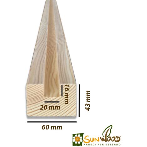 Cornice Terminale Per Grigliati Giardino 200cm | Pino Nordico 60x43mm | Profilo A U 33x20mm