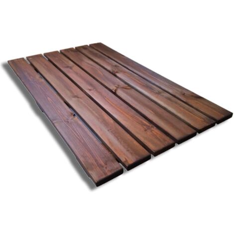 Pedana Doccia Antiscivolo 100x60 cm in Legno di Pino, Marrone Teak