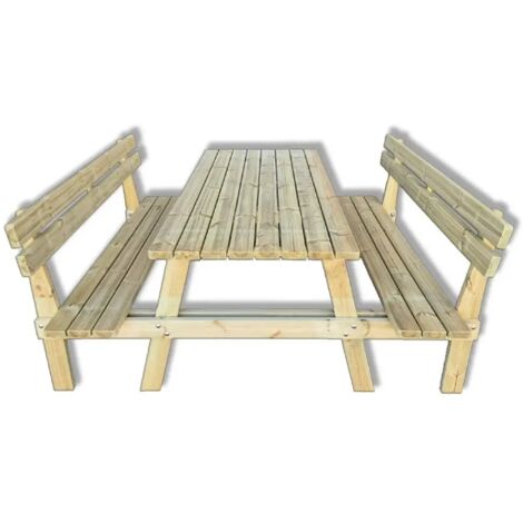 Tavolo da picnic in legno 6 posti con panche e schienale, 180x190x78h cm