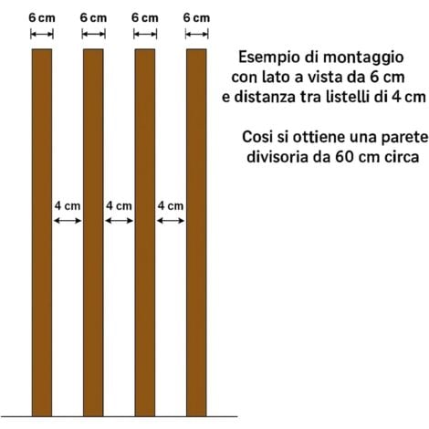 Set da 6 Listelli Decorativi per Muro, Soffitto, Divisori, da 45x60x300 cm, color Teak
