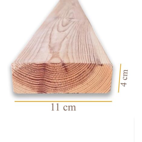 Trave in legno di pino massello naturale da 200x4x11 cm, smussata e piallata