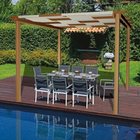 Pergola in Legno con Copertura Removibile, 300x300 cm, in Massello Impregnato