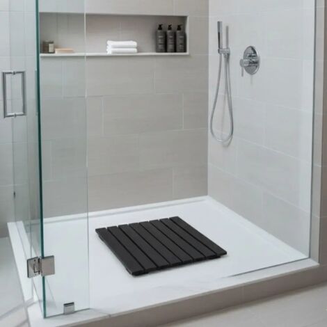 Pedana Doccia Legno Antiscivolo Sunwood 70x70 cm - Design Moderno Made in Italy - Nero Elegante