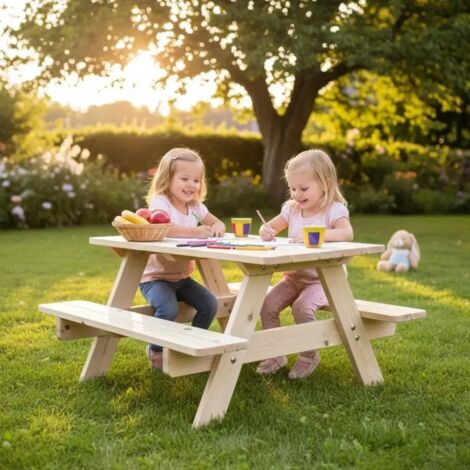 Tavolo Picnic Bambini in Legno Pino Nordico 90x90x50 cm, spessore 23mm, Giardino Made in Italy