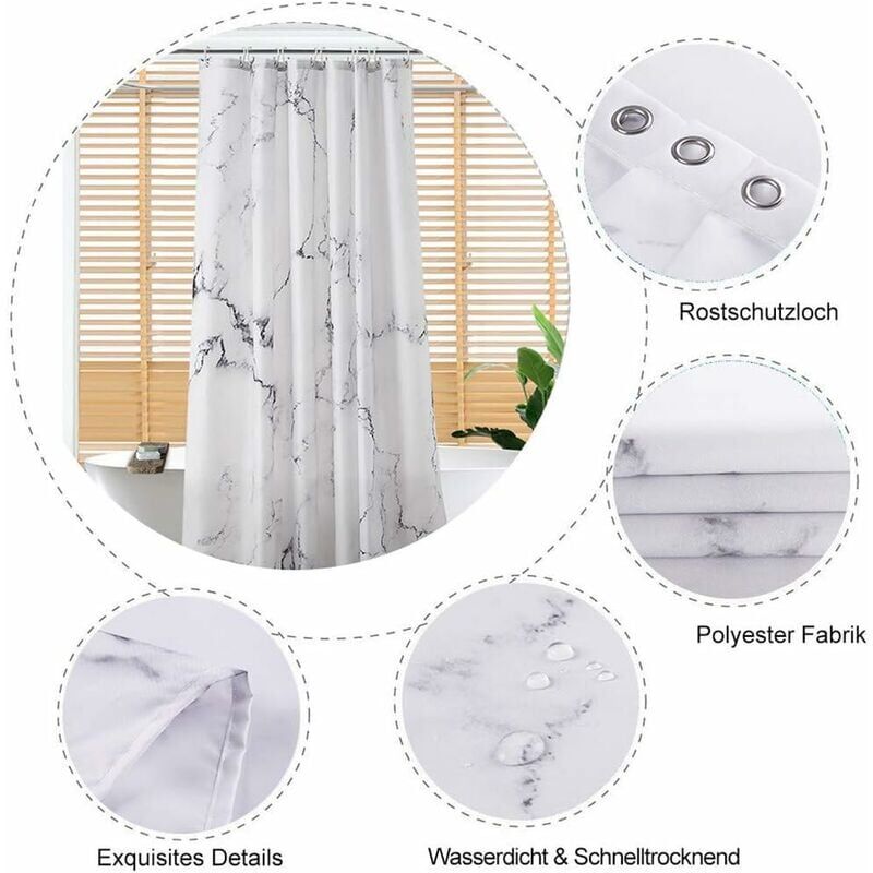 Tenda Da Doccia Antimuffa WOLTU 180x200cm Grigio - Idrorepellente, Poliestere, Con Ganci E Occhielli - Foto 6