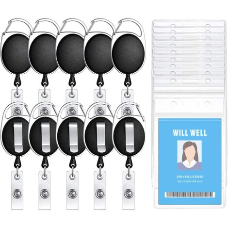 Badge Holder Moschettone Portachiavi Retrattile Con Moschettone E Clip - 30 Pezzi Per Badge, Carte D'Identità, Chiavi Portachiavi Lavoro - Foto 6