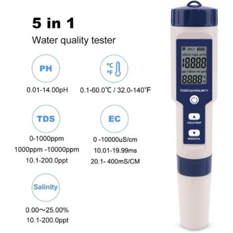 Misuratore Acqua Digitale 4 In 1 IP67: Tester Salinità, TDS, EC E Temperatura - Bianco E Grigio