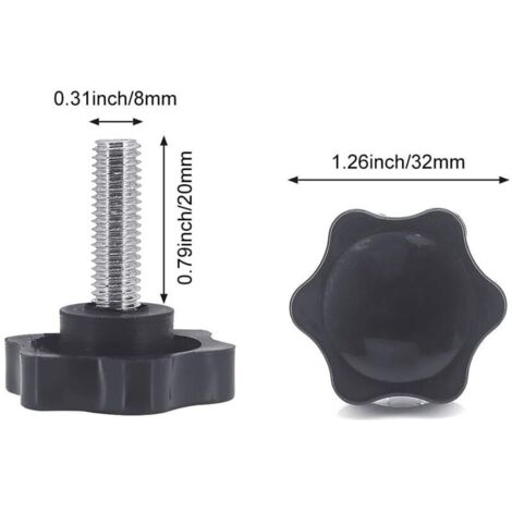 sourcing map 2 pomelli a stella M10 x 60 mm filettatura maschio in plastica a 4 stelle, manopola di serraggio a mano, maniglia filettata, colore nero