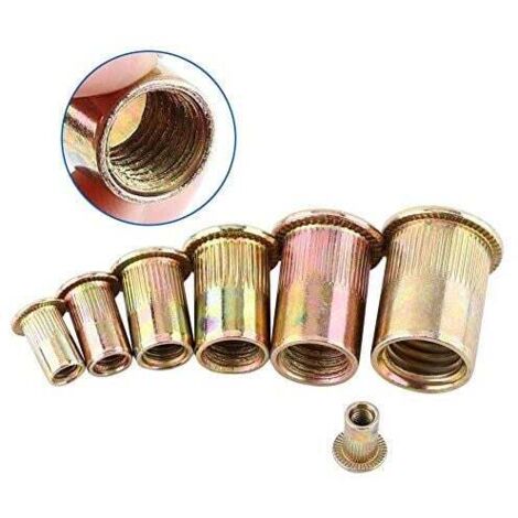 Inserti filettati a testa piatta da 4 mm in Acciaio Zincato - Set di 100 dadi per rivetti ciechi