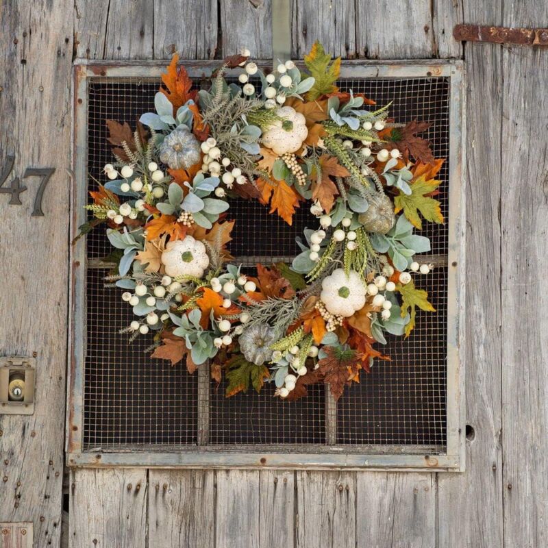 Couronne De Porte Automne 35 Cm – Citrouilles, Baies Et Feuilles D'érable Artificielles, Pour Halloween, Thanksgiving, Noël