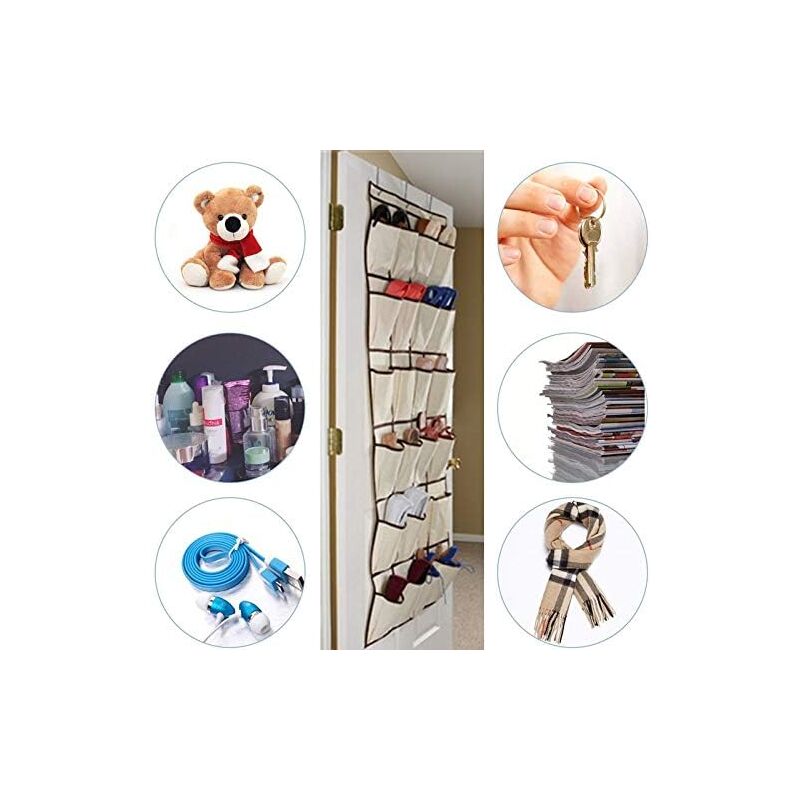 Organisateur Chaussures Suspendu 24 Poches – Rangement Porte Beige Gain De Place Avec 4 Crochets Solides