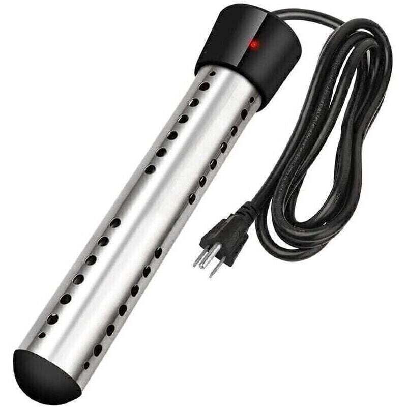 Un chauffe-eau de plongée rapide noir 1500W avec couvercle de protection en acier inoxydable indicateur de température, adapté pour baignoire à eau chaude, piscine gonflable, baignoire, seau en bois, 