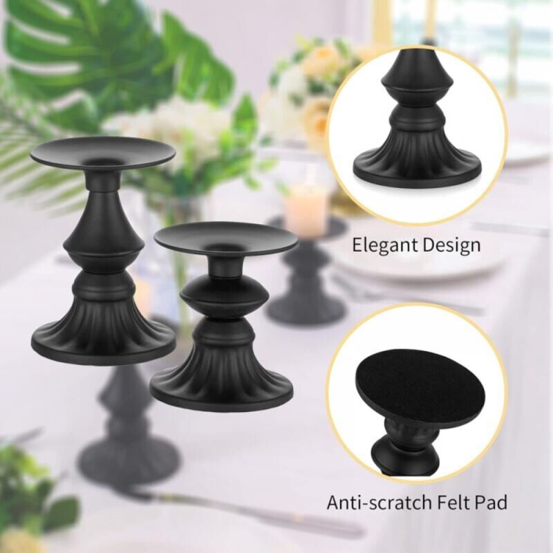 thumbnail interactive-video image 1 of Matte Black Pillar Candle Holders Set Of 6 – Vintage Metal Floor Candelabra For Halloween, Weddings, Mantel Decor 1 of 2