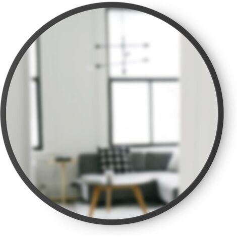 Miroir Mural Oval Avec Cadre En Caoutchouc Pour Salon, Salle De Bain, Chambre, Entrée et Bien Plus Encore, Noir, 40x40cm (1/5)