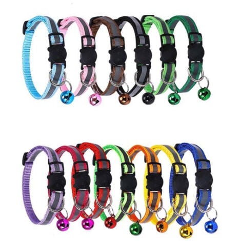 Colliers pour chat à dégagement rapide, colliers réfléchissants pour chat avec cloches et dégagement de sécurité, réglable de 8 à 12 po pour s'adapter à tous les chats domestiques (lot de 12)