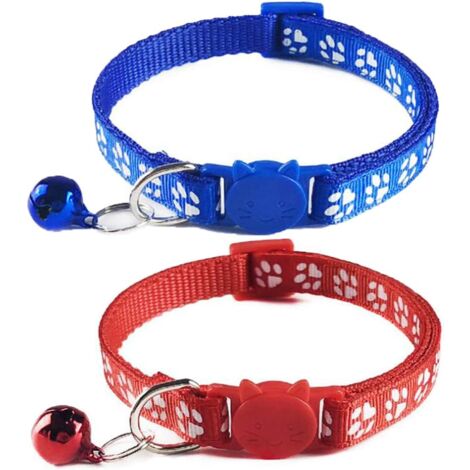 2 colliers de sécurité pour chat à dégagement rapide avec cloche, réglable de 19 à 32 cm, adapté à tous les chats domestiques (bleu/rouge).