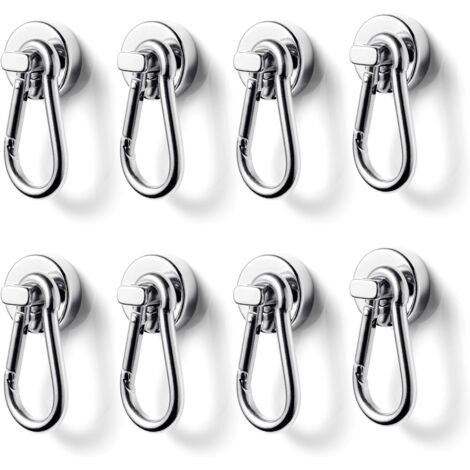 Crochet Magnétique, 20mm Super Fort Aimant Néodyme Crochet avec Mousqueton, Capacité de Charge Maximale 12kg - pour Bureau, Entrepôt, Grill, 8PCS (1/5)