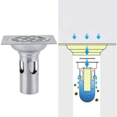 Drain De Douche Carré Acier Inoxydable Carré Siphon De Sol Anti-Odeur pour Salle De Bain Large Calibre 1010cm (1/5)