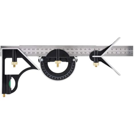 Équerre combinée de 300 mm - Métrique - Équerre combinée en métal univers et précise avec butée et outil de traçage - Outil de mesure professionnel haut de gamme (noir) (1/5)