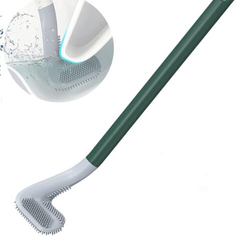 Brosse de Toilette avec Tête de Brosse de Golf, Brosse de Toilette à Long Manche, Tête de Brosse de Golf en Silicone, sans Impasse Brosse de Nettoyage en Profondeur pour Toilettes (Vert) (1/5)