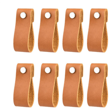 Poignées en cuir pour meubles - Cognac - 8 pcs - 6 x 2 cm - Poignée d'armoire, poignée de porte pour cuisine, salle de bain, armoires, commode, bois (1/5)