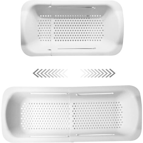 Panier de Vidange pour Cuisine, Support De Vidange D'évier en Plastique Rétractable, Panier De Vidange Évier De Ménage pour Stockage et Lavage des Vaiss Fruits Légumes (Blanc) (1/5)